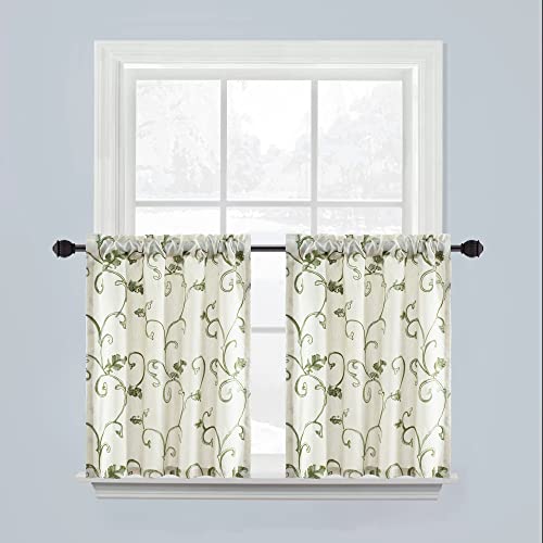 VOGOL Green Vine Embroidered Kitchen Tier Curtains, W30 x L30, 2 Panels - color: Green, size: 30"W x 30"L (Pack of 2)
