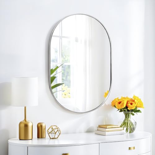 SCWF-GZ 30x20 Runway Mirror Round Wall Mounted/Against Wall Silver - color: Silver, size: 30"L x 20"W
