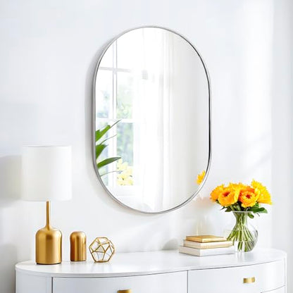 SCWF-GZ 30x20 Runway Mirror Round Wall Mounted/Against Wall Silver - color: Silver, size: 30"L x 20"W