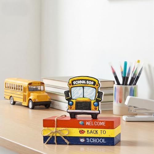 Smile Back to School Wooden Table Decor Apple, Math, Science, History Desktop Signs Classroom & Home Office Tabletop Decorations Gift for Students, Teachers - style: Apple