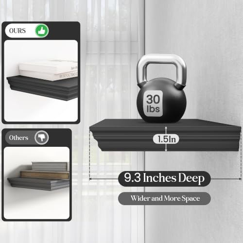 Fun Memories Floating Shelves, Black, 16 Inch Long, 9.3 Inch Deep, 2 Pack - color: Black, size: 16", Set of 2