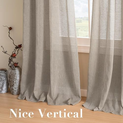 H.VERSAILTEX Taupe Linen Sheer Curtains 90" 2 Panels Grommet - color: Taupe, size: 52"W x 90"L (Pack of 2)