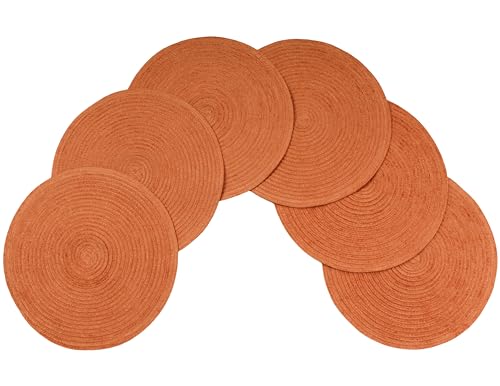 Eden Woven Braided Velvet Table Placemats 15 Inches Round Set of 6 Non-Slip Dining & Kitchen Table Mats Rust - color: Rust