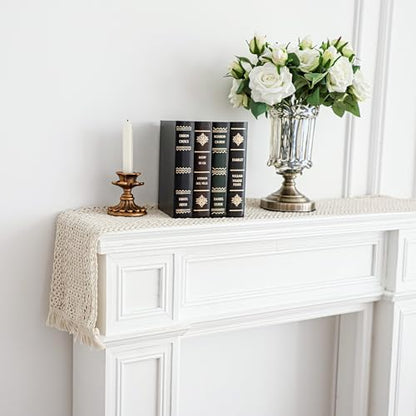 Simple&Opulence Boho Macrame 100% Cotton Table Runner - 12 x 72 Inch, Woven Farmhouse Table Runner with Fringed Edges for Bohemian Rustic Wedding, Bridal Shower, Dinner （Beige） - size: 12"x72", style: Cotton / Beige