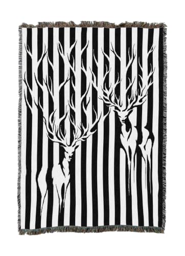 Pure Country Weavers Deers in Stripes Blanket by Episodic Drawing- Fantasy Gift Tapestry Throw Woven from Cotton - Made in The USA (50x60) - color: Deers in Stripes, size: 50x60