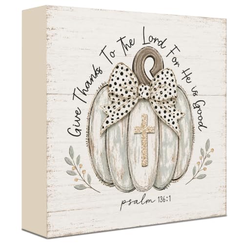 Thanksgiving Decorations Give Thanks Pumpkin Christian Wood Sign Decor - color: FALL34