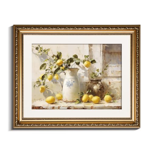 InSimSea Gold Framed Wall Art, Yellow Lemon Print, 13x16inch - color: Lemon Branch, size: 16"L x 13"W