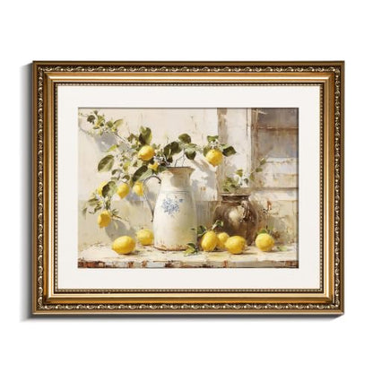 InSimSea Gold Framed Wall Art, Yellow Lemon Print, 13x16inch - color: Lemon Branch, size: 16"L x 13"W