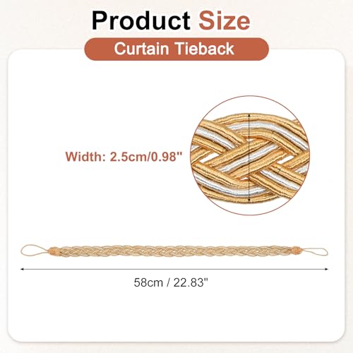 uxcell 4Pcs Curtain Tiebacks, 58cm/23 Braided Drapery Holdback Holder Decorative Rope Tie Back, Dark Yellow/Mixed Silver - color: Dark Yellow
