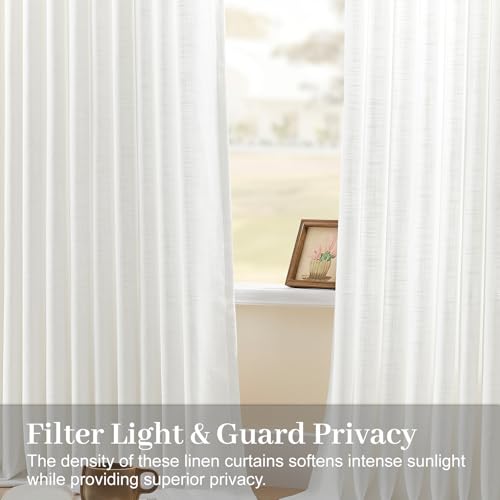 90 Inch Pinch Pleated Sheer Linen Blend White Curtains for Living Room - color: Snow White, size: 40"W x 90"L (Pack of 2)
