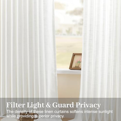 90 Inch Pinch Pleated Sheer Linen Blend White Curtains for Living Room - color: Snow White, size: 40"W x 90"L (Pack of 2)