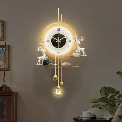 Large Wall Clocks Battery Operated，Silent Gold Metal Wall Clock for Living Room Decor，Living Room|Dining Room|Office|Farm House| Metal Wall Art,31.5"*18" - size: 18.11"x31.49“