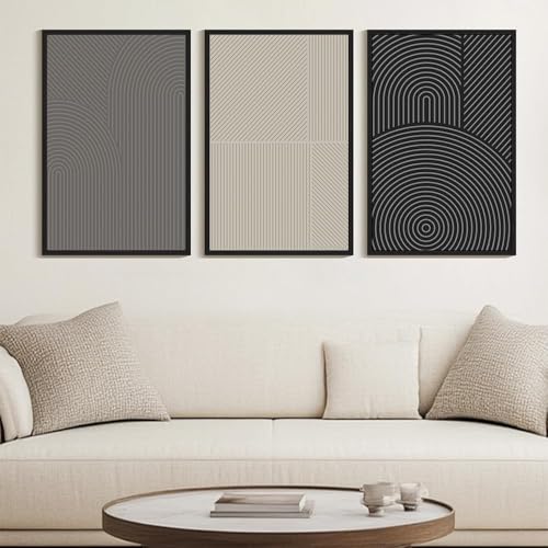 Drsoum Minimalist Abstract Wall Art Framed Modern Boho Neutral Line Wall Decor Mid Century Geometric Artwork Bedroom Living Room 24x36in Black Framed - color: Tree Rings, size: 36L" x 24W", Black Framed