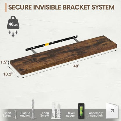 Vivelove 10 Inch Deep Floating Shelves 40” Set of 2, Rustic Brown - color: Rustic Brown, size: 40”wx10.2”dx1.5”h
