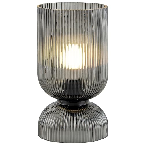 Modern RGB Glass Table Lamp with Remote，Color Changing Bedside Lamp with Ribbed Glass Shade, 16 Colors, On/Off Cord Switch, Nightstand Lamp for Bedroom, Living Room, Office, Bulb Included - color: Grey-RGB