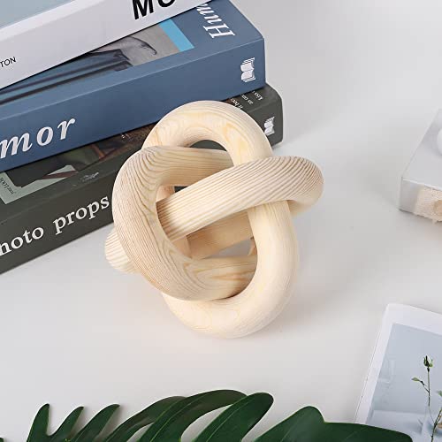 Jlong Wood Knot Decor Chain Link Modern Farmhouse Boho Coffee Table Accent - color: Natural