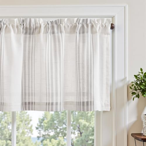 jinchan Linen Balanced Stripe Valances for Window 16 inch,Grey,1 Panel - color: Balanced Stripe | Grey, size: 50"W x 16"L (Pack of 1)