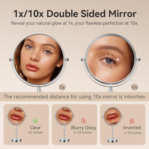 Nicesail Adjustable Tabletop Makeup Mirror Magnified Vanity Chrome 10X - color: Chrome Finish-10x