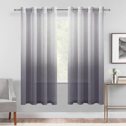 DWCN Grey Ombre Sheer Curtains 63 Inches Long for Living Room 2 Panels Set - color: Grey, size: 52"W x 63"L (Pack of 2)