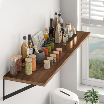 Heimlove 20W x 12D Deep Floating Shelves Set of 2 Walnut - color: Walnut With Black Metal Bracket, size: 20Wx12Dx5.8H