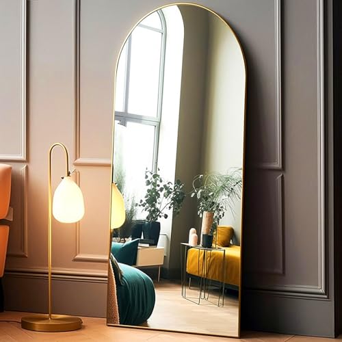 Otlsh Full Length Arched Floor Mirror, 71"26" With Stand, Full Body, Large, Wall, Freestanding, Oversized, Aluminum Frame - Gold - color: Gold, size: 71"L x 27"W
