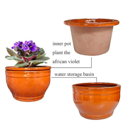 African Violet Pots Self Watering Orange 6 inch - color: Orange