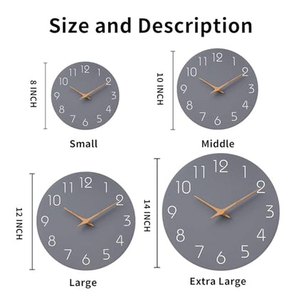 Mosewa Wall Clock 14" Battery Operated Silent Non-Ticking Simple Modern - color: C_gray, size: 14 Inch