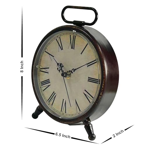 Vintage Desk Clock, Brown, 8 Inches, Battery Operated