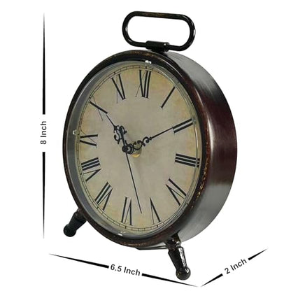 Vintage Desk Clock, Brown, 8 Inches, Battery Operated