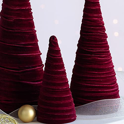 Set of 3 Burgundy Velvet Trees (Burgundy) - color: Burgundy