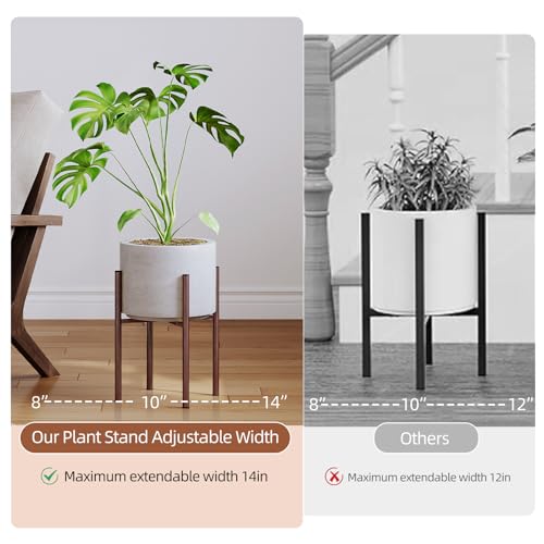 Adjustable Plant Stand Indoor, 2 Heights, Coffee with Round Plate - color: coffee-b