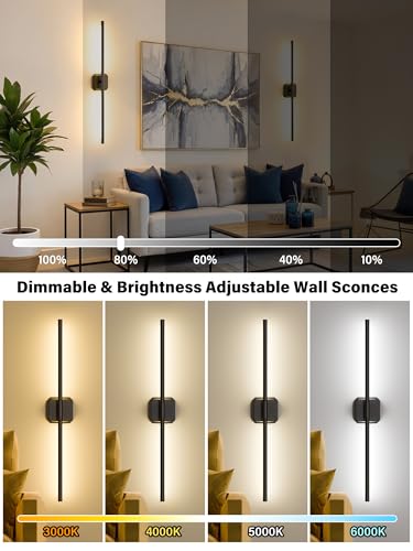 Battery Operated Wall Sconces Set of Two, Wireless Wall Lights Touch & Remote Control Rechargeable LED Wall Lamp 2700K-6000K Dimmable Lights for Living Room Bedroom Bathroom Hallway( 29 ", Black) - color: Black