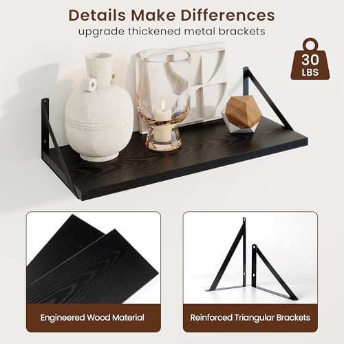 Axeman Deep Floating Shelves, 24'' x 10'' Black Wall Shelves Set of 2 - color: Black, size: 24W x 10D