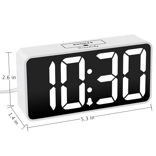 DreamSky Small Digital Alarm Clock for Bedroom with Large Big Numbers - color: White Case White Digits