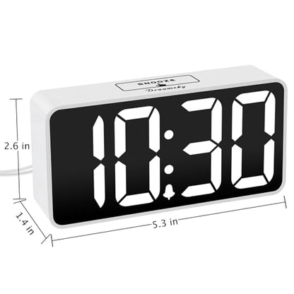 DreamSky Small Digital Alarm Clock for Bedroom with Large Big Numbers - color: White Case White Digits