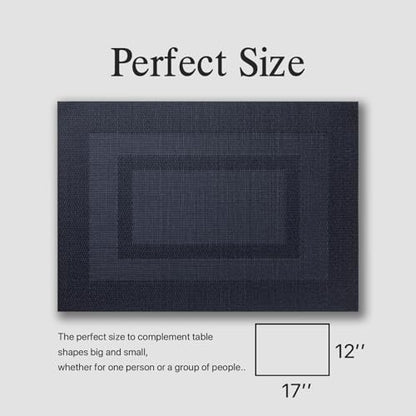 Placemats Set of 6 - Easy Clean Woven Vinyl Placemats for Dining Table, Indoor/Outdoor Place Mats, Washable PVC Table Mats（Black Cube） - color: C-black Cube