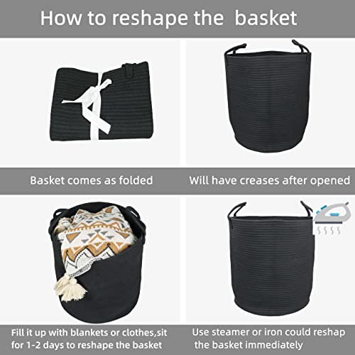 XUANGUO Black Cotton Rope Laundry Basket Hamper for Clothes Large - color: black, size: Regular