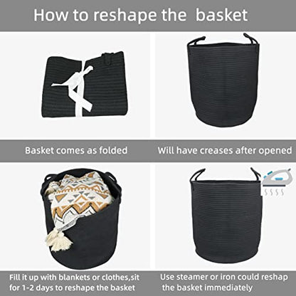 XUANGUO Black Cotton Rope Laundry Basket Hamper for Clothes Large - color: black, size: Regular