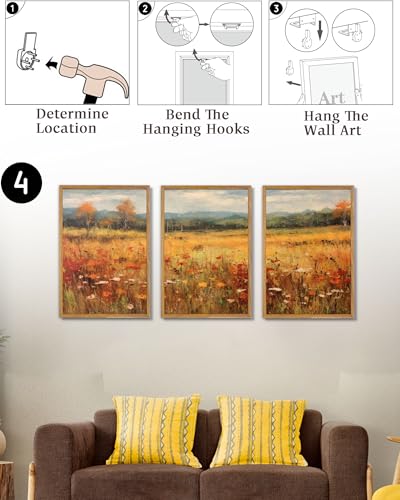 UPWOIGH Autumn Meadow Framed Wall Art Set of 3, 16 x 24 Inch - color: Gold Autumn, size: 24"L x 16"W