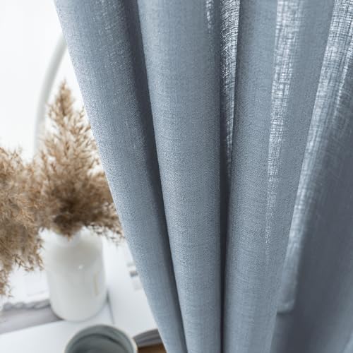 Melodieux Dusty Blue Semi Sheer Curtain Valance for Kitchen Cafe Small Windows Linen Rustic Rod Pocket Valance, 52 by 18 Inch, 1 Panel - color: Dusty Blue, size: 52"W x 18"L (Pack of 1)