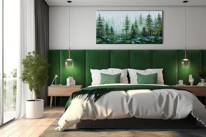 Alenoss Hand Painted 3D Abstract Oil Painting, Green Forest Wall Art - color: AL-B101