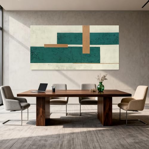 YETHEN WAL Teal Green Abstract Canvas Wall Art Geometric Textured Wall Decor Minimalist Modern Rectangular Art for Living Room Bedroom Office 24x48 Inch - color: Green and Beige, size: 48"L x 24"W