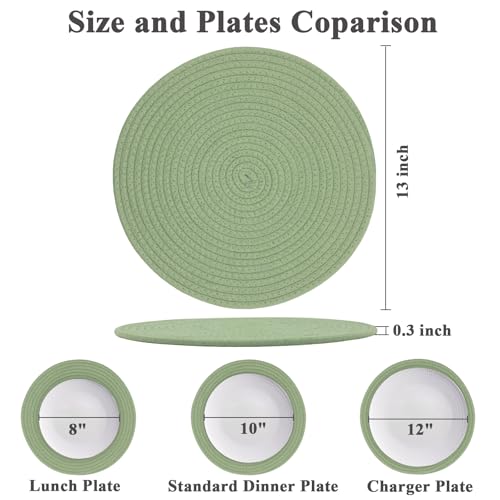 Round Placemats Set of 6, Cotton Rope Woven Table Mats, Hot Pads for Kitchen, Non Slip Heat Resistant Place Mats, 13 Inches Braided Placemat for Farmhouse Decor and Kitchen Table Decor (Green) - color: Green