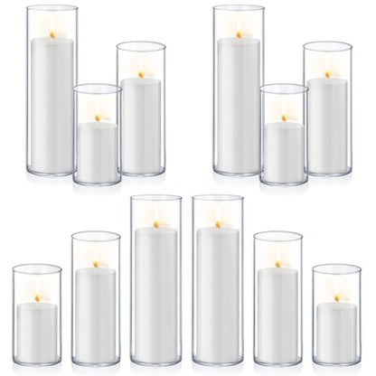Homjoy 24 PCS White Pillar Candles with Glass Candle Holders Clear Hurricane Candle Holders Glass Cylinder Vases for Centerpieces Wedding Party, Event, Home Office (12 Candles+12 Candle Hoders) - style: 24 PCS White