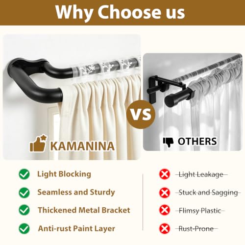 KAMANINA Double Curtain Rod 32 to 58 Inch, Black Wrap Around Drapery Rods - color: Black, size: 32-58"