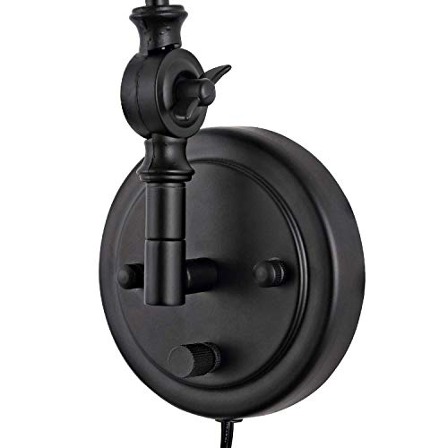 WINGBO Farmhouse Swing Arm Wall Sconce Set of 2, Industrial Adjustable Wall Lamp Light Fixture for Living Room Bedroom Vanity Study Desk Office, Plug in or Hardwired, Black - color: Black