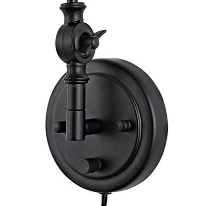 WINGBO Farmhouse Swing Arm Wall Sconce Set of 2, Industrial Adjustable Wall Lamp Light Fixture for Living Room Bedroom Vanity Study Desk Office, Plug in or Hardwired, Black - color: Black