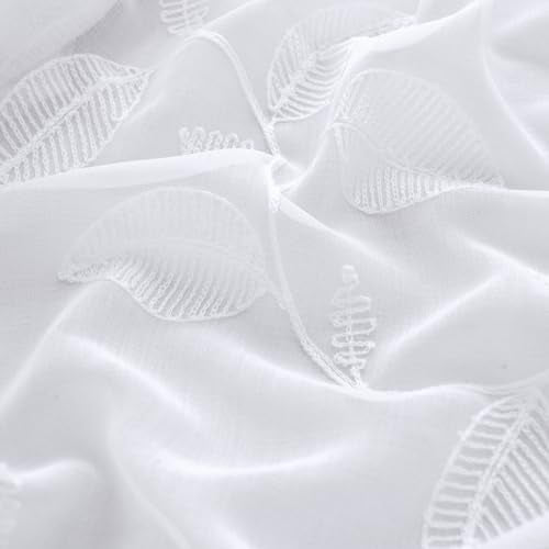BGment White Sheer Curtains 72 Inches Long Living Room 2 Panels - color: White-leaf, size: 42"W x 72"L (Pack of 2)
