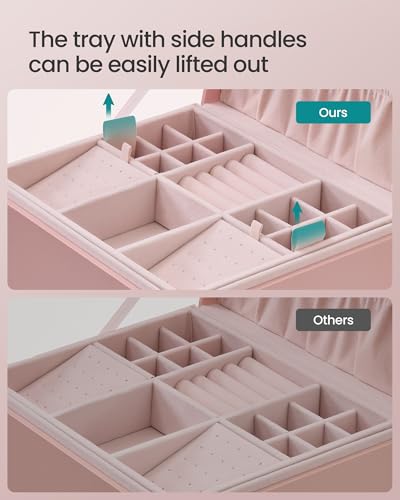 SONGMICS 2-Layer Jewelry Box with Handle, Removable Tray, Floating Effect - color: Jelly Pink