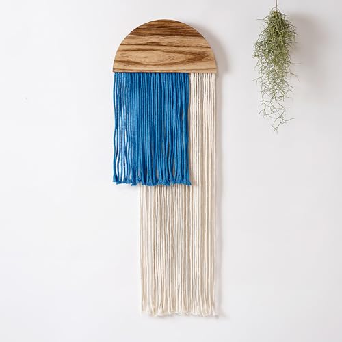 Macrame Wall Hanging, Boho Woven Tapestry, Modern Tassel Wall Decor, Handmade Wall Art Tapestry for Bedroom, Living Room, Home, Bohemian Apartment Decoration Ornament Craft (Blue Semicircle) - color: Blue Semicircle